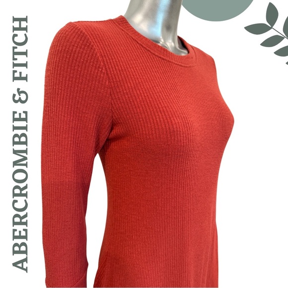 🛍️3/$40 A&F Long Sleeve Sweater Dress Bell Cuffs Fit & Flare Rust Orange Medium - Picture 4 of 6